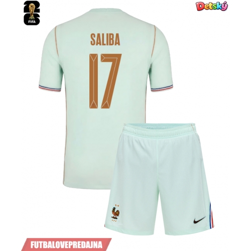 Lacne Dětský Futbalové dres Francúzsko William Saliba #17 MS 2026 Krátky Rukáv - Preč (+ trenírky)
